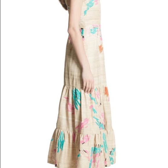 Tracey Reese Tiered Raw Silk Embroidered Maxi Drs - Picture 5 of 8